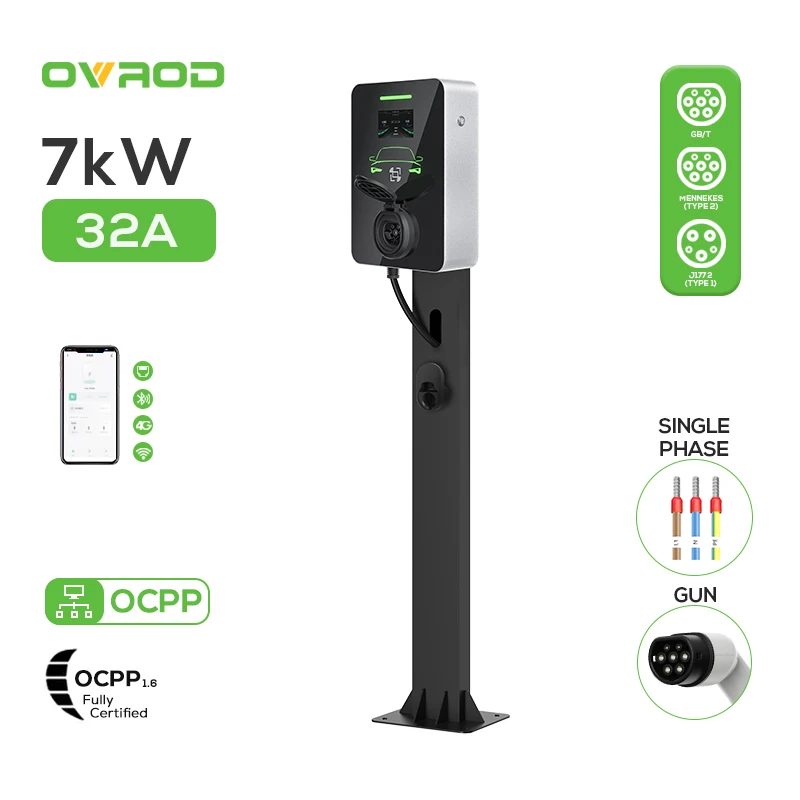 

Ovrod новый продукт Ev настенное зарядное устройство 7 кВт 1 фаза Level2 32a Ocpp App 4g 2 Ac Электрический автомобиль Ev зарядная станция