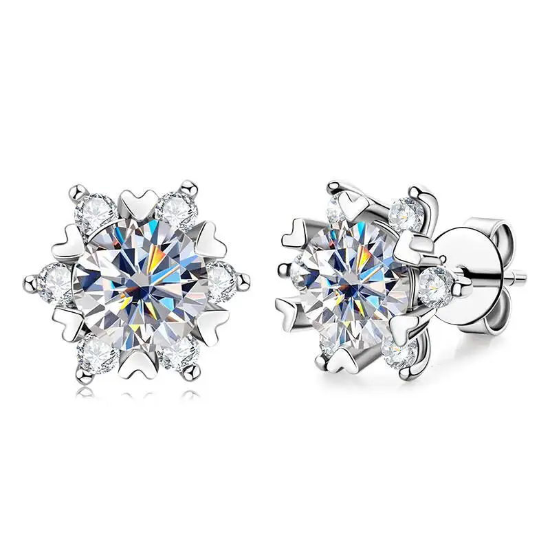 TY Damen-Ohrstecker aus 925er-Sterlingsilber, Moissanit, 0,5/1 Karat Schneeflocken-Ohrstecker, VVS1, edler Schmuck, Geschenk mit Zertifikat – Detail 4
