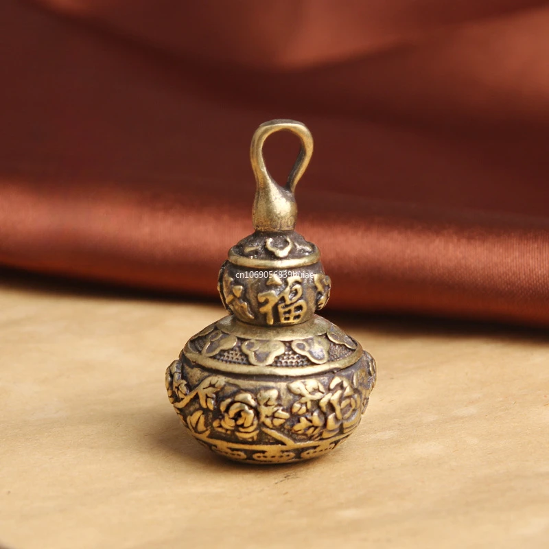 1PCS Feng Shui Brass Chinese Letters Blessing Lotus Gourd Charms Key Chain Pendants Pill Box Home Storage Box Lucky Wealth Gifts