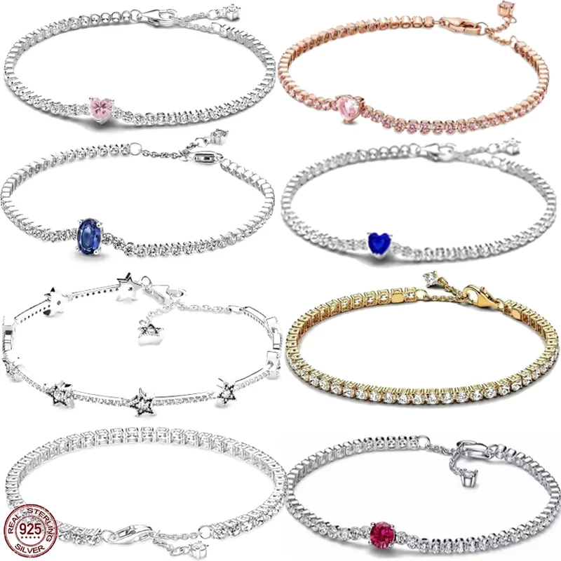 

Hot selling 925 sterling silver exquisite heart-shaped blue zircon charm bracelet women's holiday luxury gift to wife