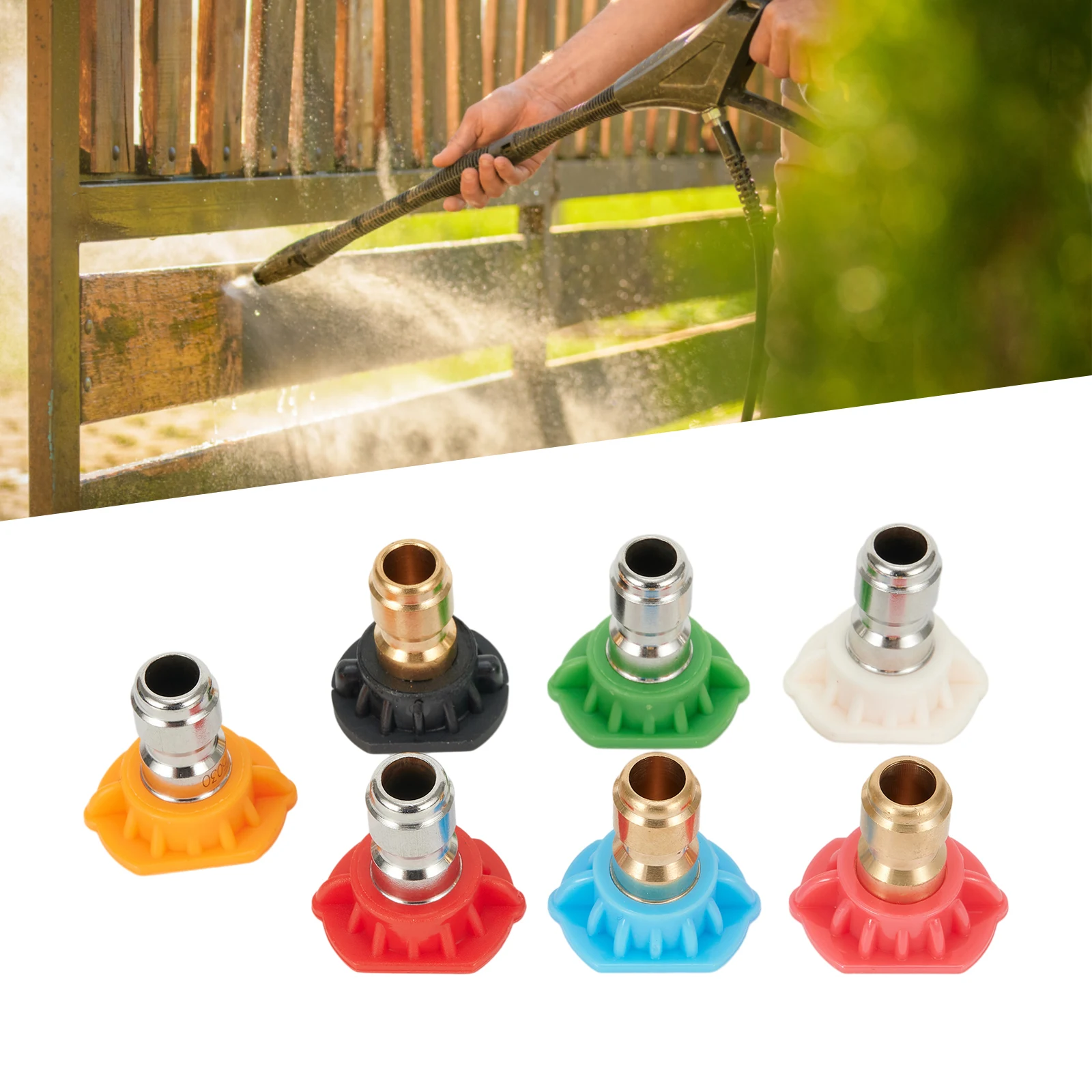 1/4 inch Quick Connect Pressure Washer Nozzle Kit 7PCS Compatible with 4350 PSI Max Units Featuring Soap Rinse and Jet Tips