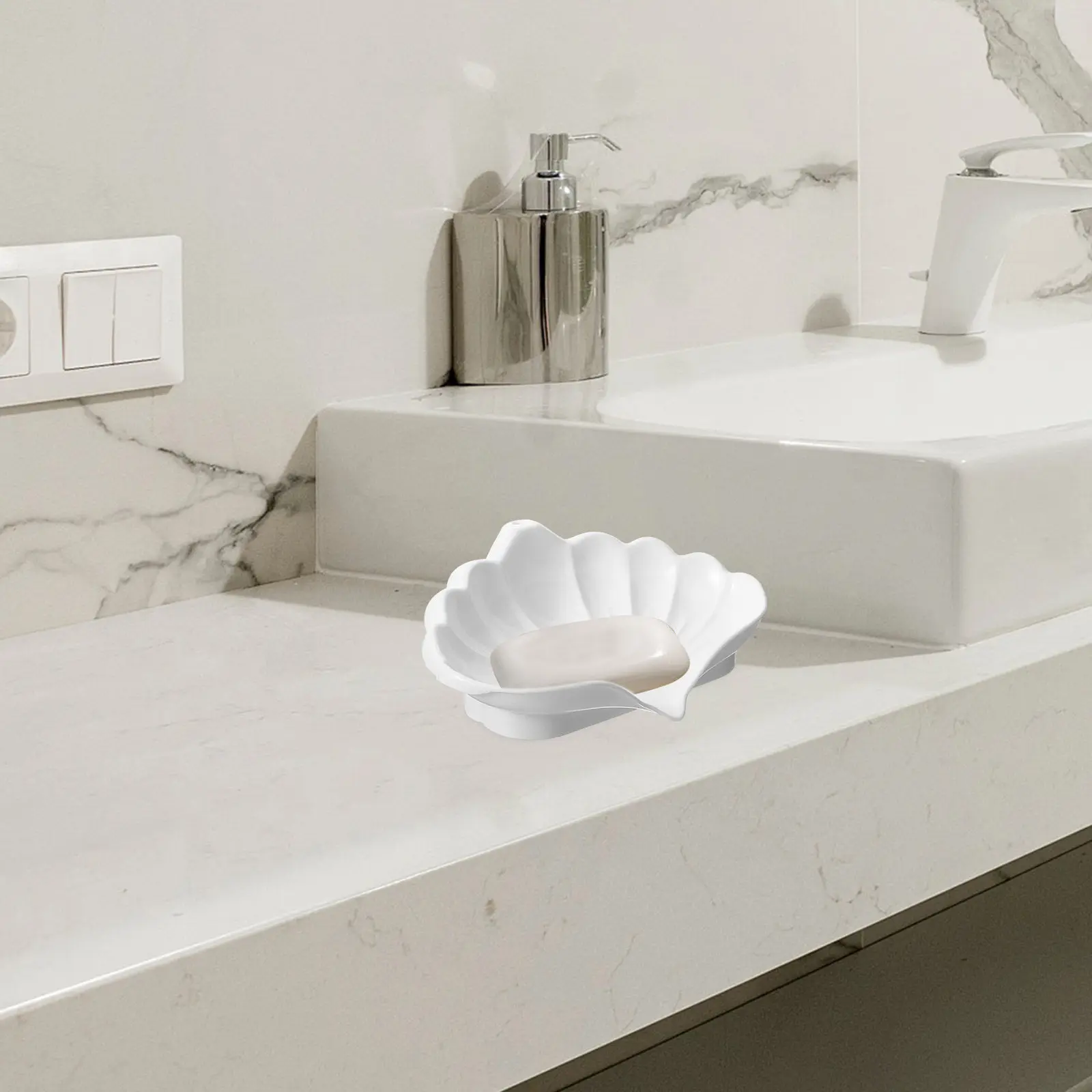 Shell Shaped Soap Dish Plastic Non Slip Bathroom Soap Tray Decorative Stable Holder Multi Function Storage Rack