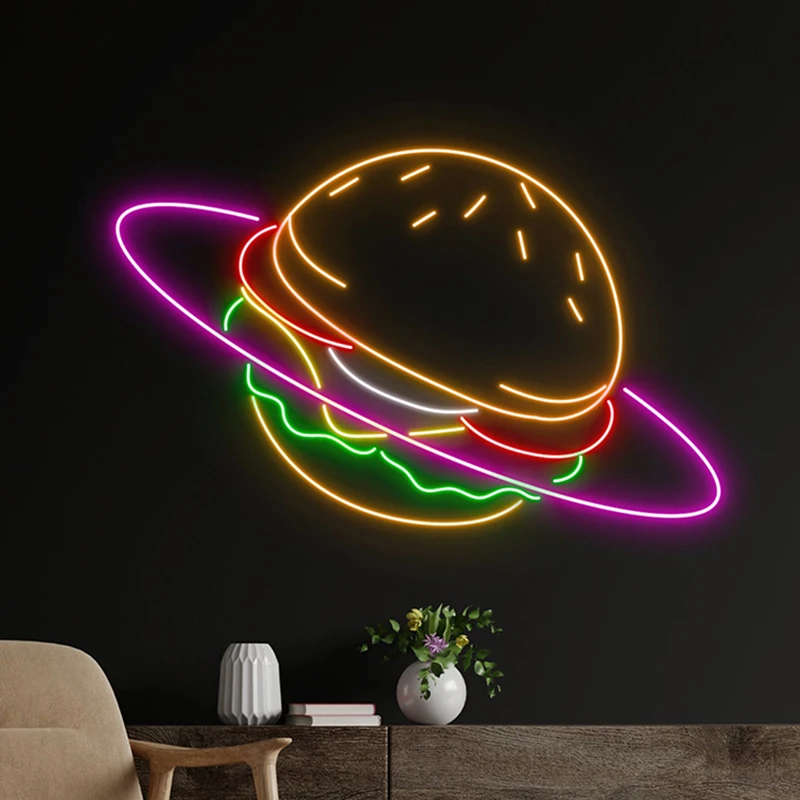 

Hamburger Neon Sign Burger House LED Light Street Fast Food Burgers Signs Restaurant Kitchen Wall Decor Custom Business Neon