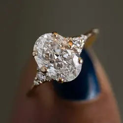 Oval Cut 1ct 2ct 3ct Moissanite Ring for Woman 925 Sterling Silver Gold Plated Zircon Cluster Engagement Rings with Certificate