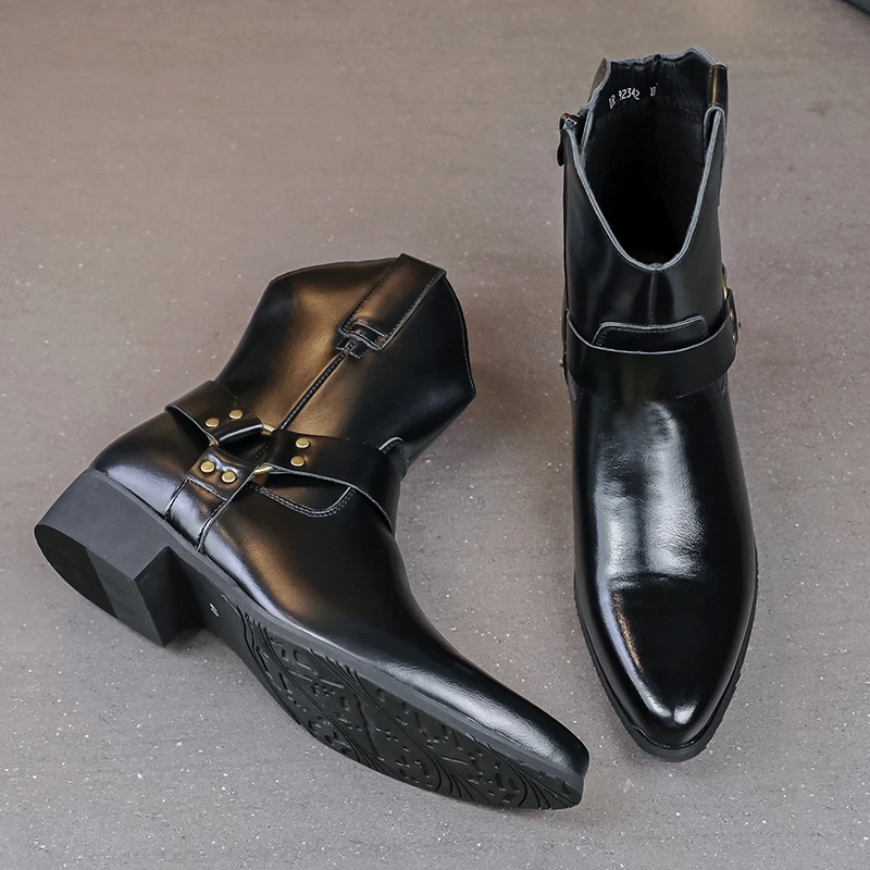 

Boots Men Black Brown Side Zipper Knight Cowboy Boots European and American Business High Quality Chelsea Boots Size 38-46