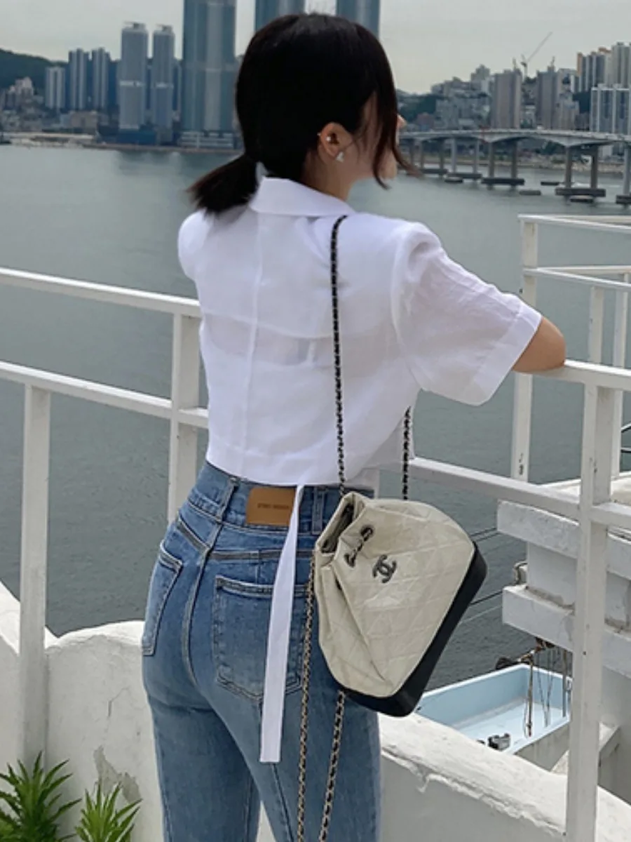 Chic Summer ort irt Jaet Cintura da donna con risvolto con risvolto e un bottone Design versatile Colore puro Origine cinese