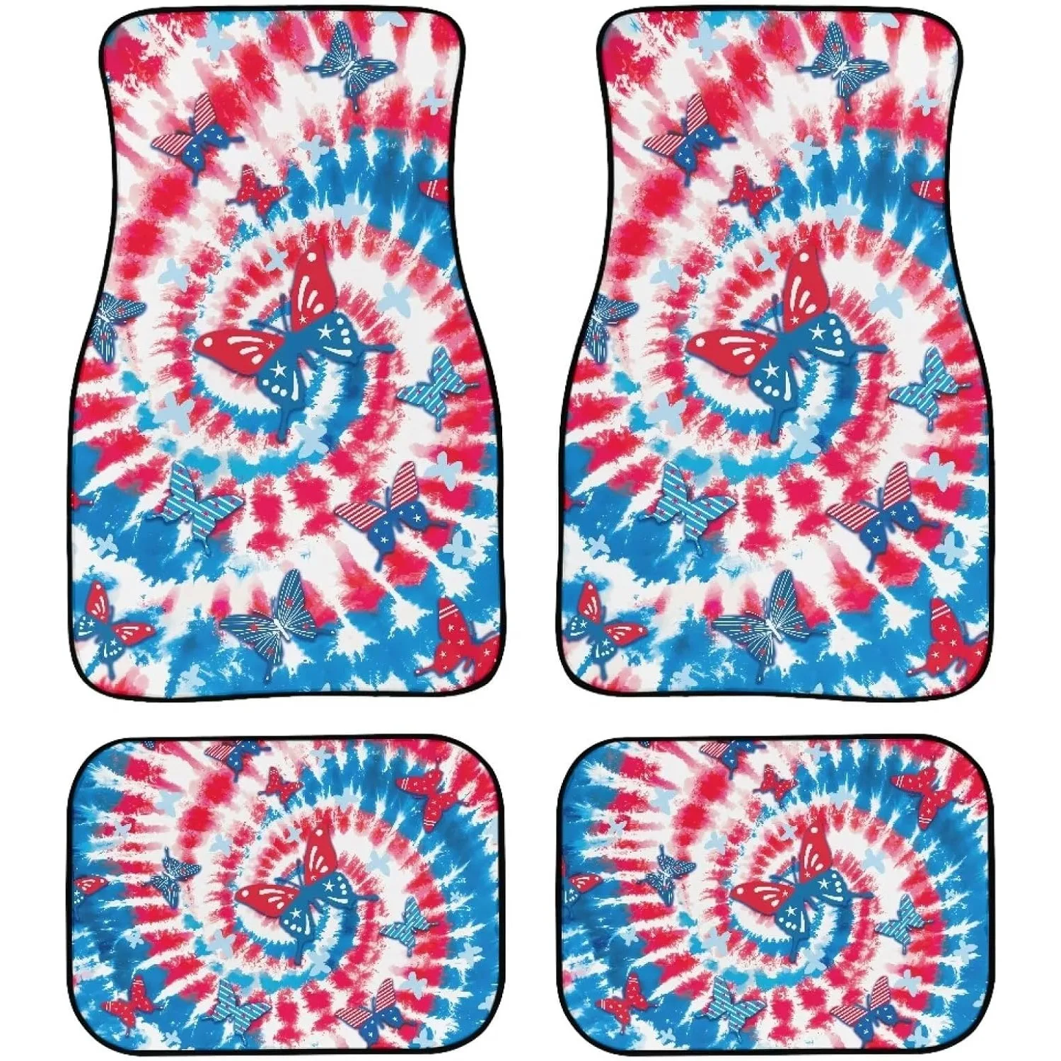 Tie Dye Car Floor Mats Blue Red Spiral Tie Dye All Weather Car 1st & 2nd Row Floor Mats Interior Carpet Gradient Butterfly Union