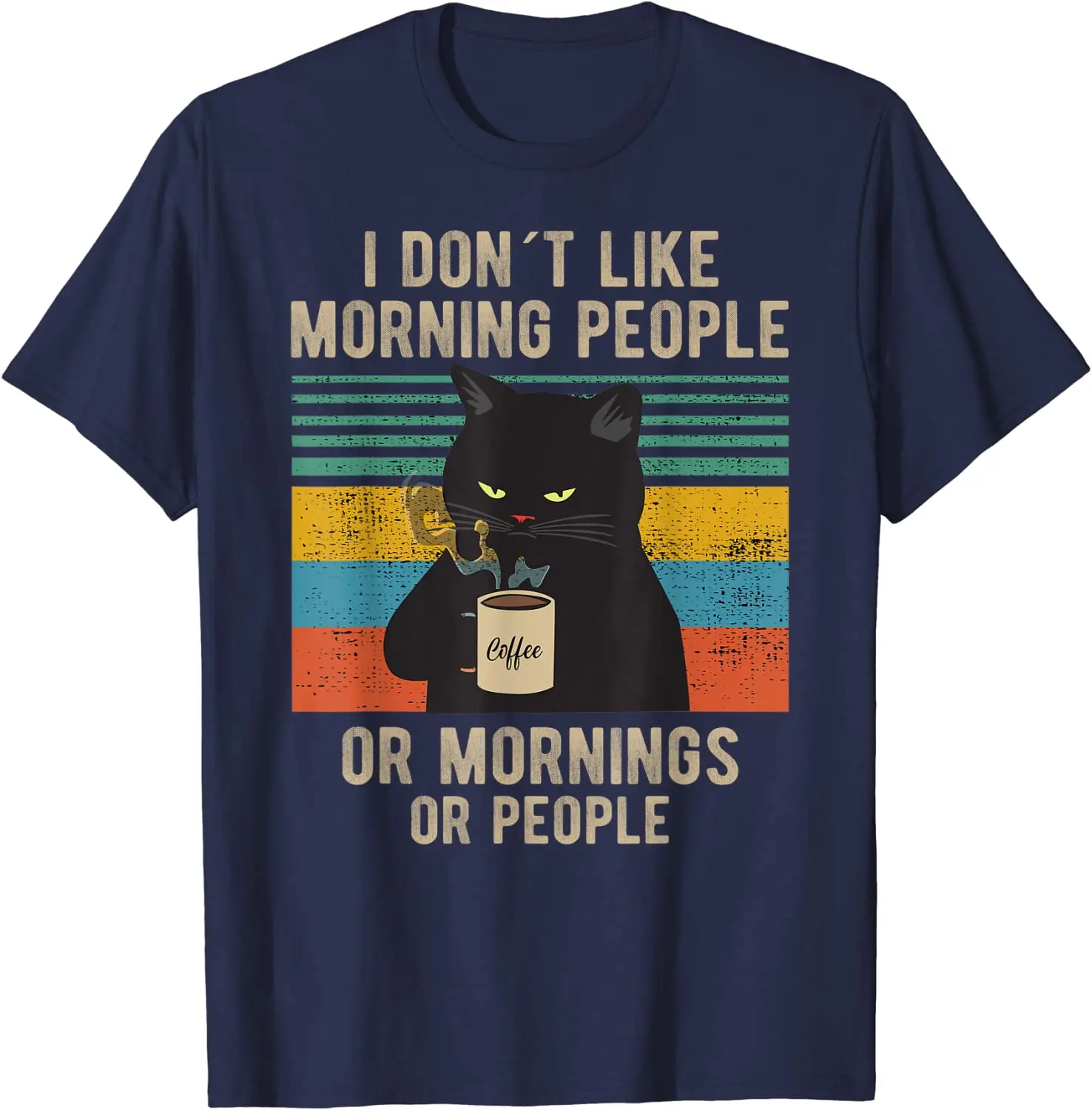 I Hate Morning People and Mornings and People Coffee Cat T-Shirt Graphic T Shirts for Men Women Teens Casual Cotton Daily