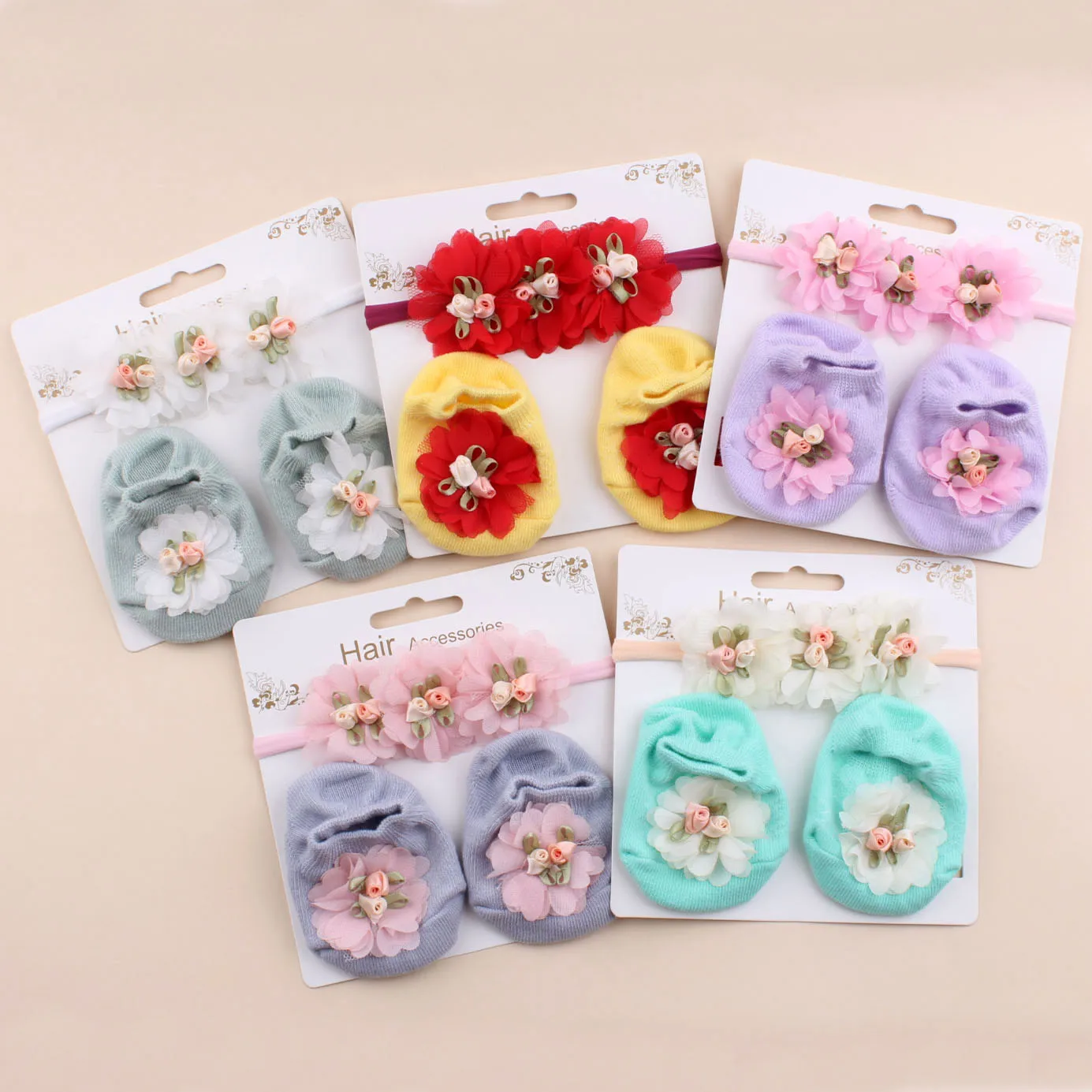 

1Set Baby Nylon Headbands with Socks Infant Girls Flower Hairbands Newborn Non-slip Socks Toddlers Kids Hair Accessories