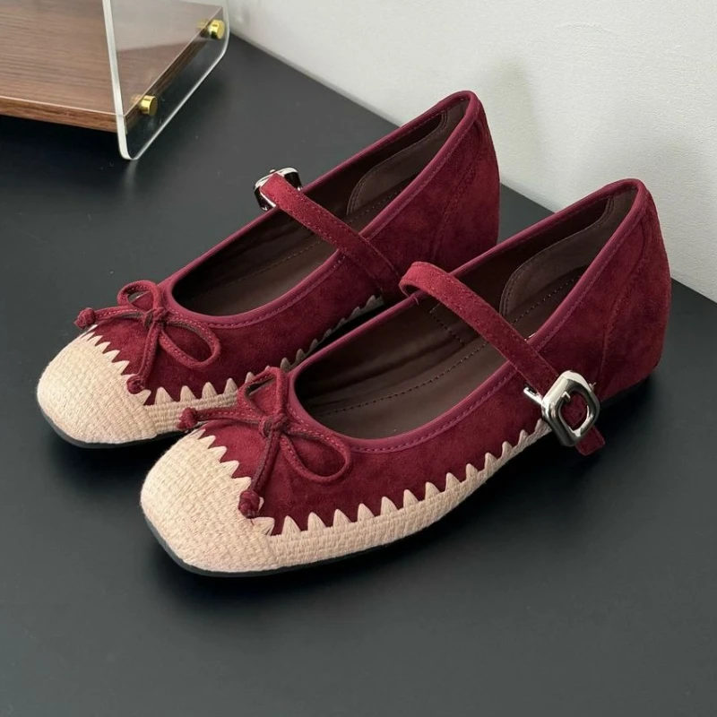 

Замшевые туфли Мэри Джейн в стиле ретро, женская повседневная обувь с пряжкой и круглым носком, женская удобная брендовая обувь с бантом, женские модельные туфли