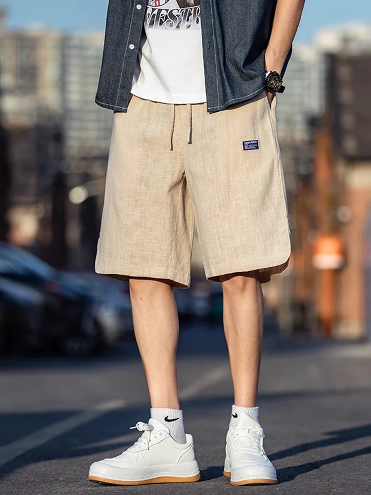 

Льняные мужские летние тонкие дышащие брюки из хлопка и льна свободного кроя, прямые, повседневные, длиной до колена, цвет хаки