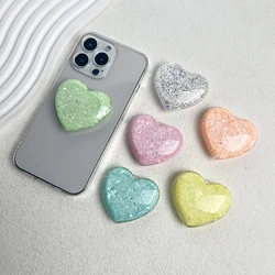 New Glitter Glitter heart phone stand Lazy desktop folding stand Macron Color Glitter Heart phone grip