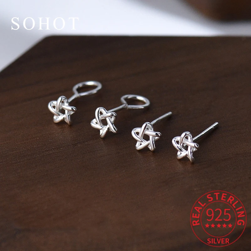 

Real 925 Sterling Silver Minimalist Geometric Hollow Tiny Stud Earrings for Women Trendy Fine Jewelry Personality Accessories