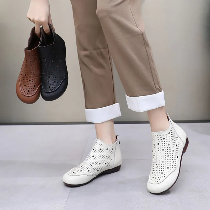 

Женские летние ботильоны из натуральной кожи XMWRLW 2026: летняя обувь ручной работы с перфорацией