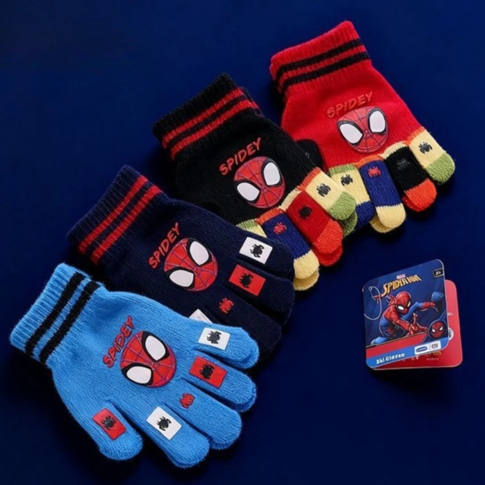 

New Children Spider Man Glove Cartoon Warm Cold Proof Student Gloves Fleece Lined Thick Knitted Gloves Children's Christmas Gift