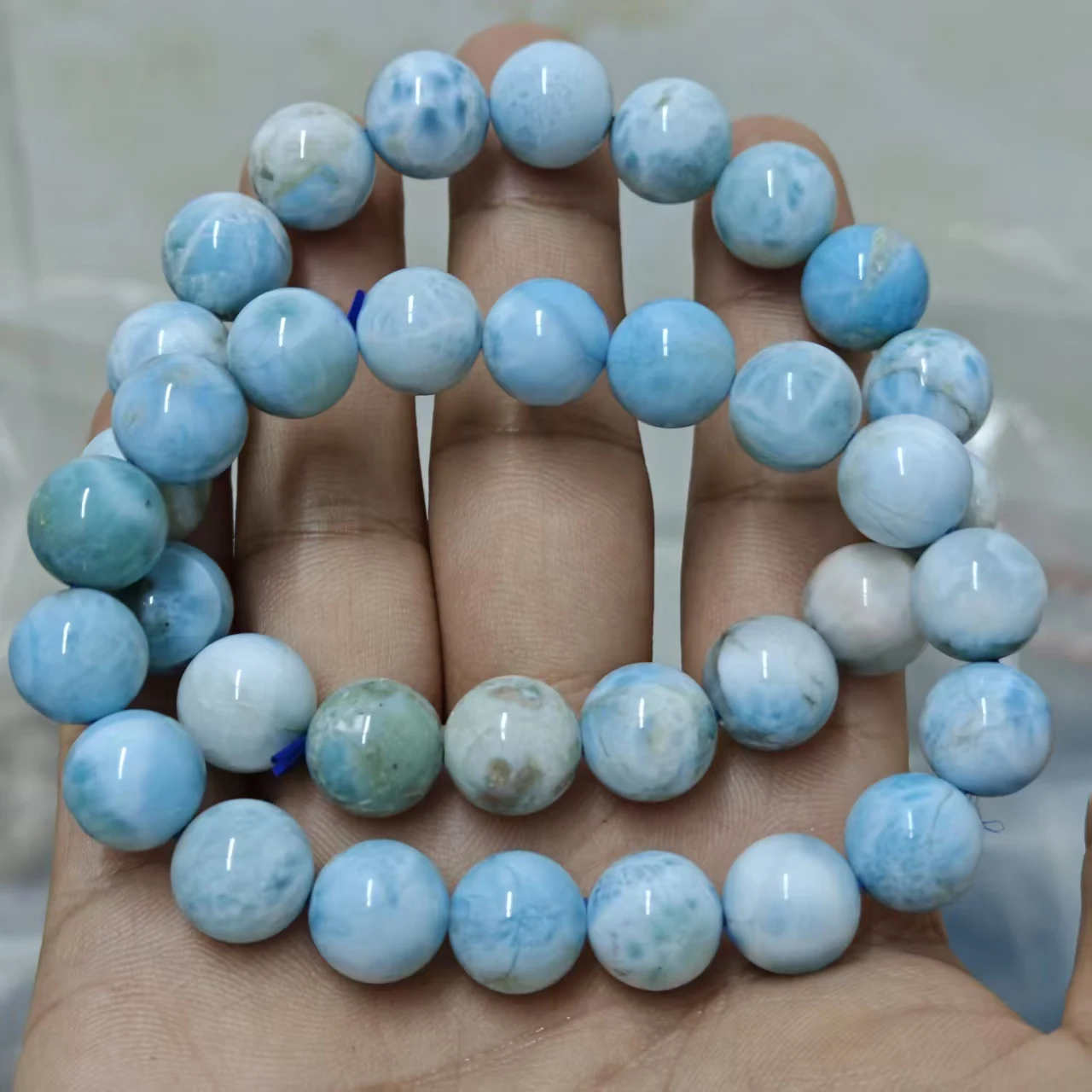 Xingyu Natürliche AA Larimar glatte runde lose Armbandperlen für Schmuckherstellung, Designarmband, elastisches Seil, handgemachter Schmuck – Detail 4
