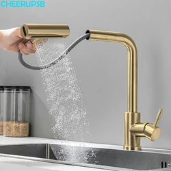 Waterfall Kitchen Faucet 304 Stainless Steel Brush Gold Tap Deck Mount Pull Out Rain Water Crane Hot Cold Mixer 360 Rotation Tap