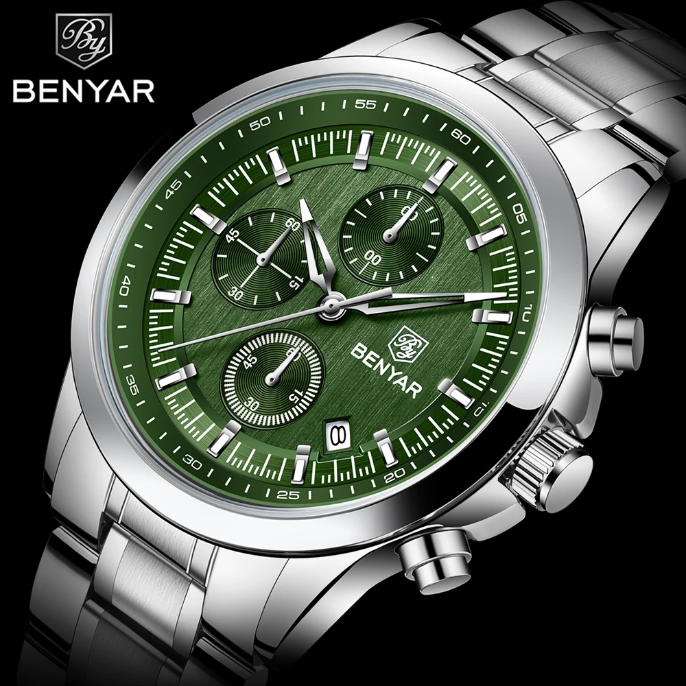 BENYAR 2024 New 40MM Men\'s Quartz Watch 50M Waterproof Automatic Diving Watch Luxury Fashion Men\'s Stainless Steel Watch