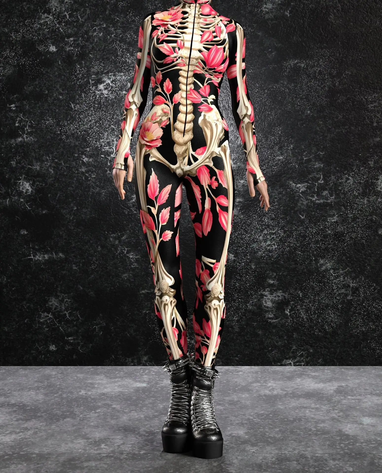 Halloween-Horror-Party Damen Sexy Mehrfarbiger Totenkopf-Print Jumpsuit Kleidung für Feiertagspartys, Maskenbälle und Bühnenauftritte – Detail 12