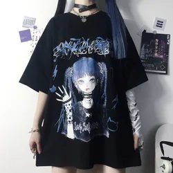 Gothic Clothes Loose T-shirts Harajuku Style Print Anime T-shirt Streetwear Female Short Sleeve Woman T-shirt E Girl Clothes