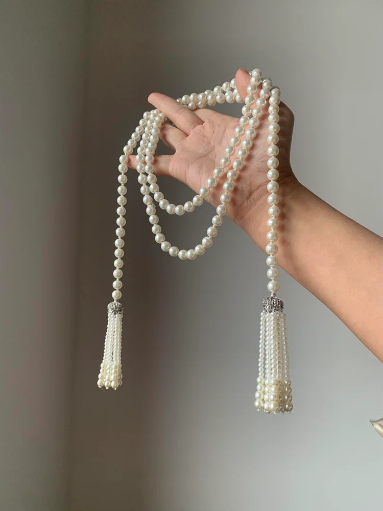 

Lustreous Pearl Tassel Long Nelace Ele Australian White Court Sle Faionable Accory Versatile Quali Jewelry