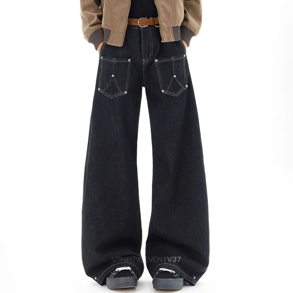 

Men Riveted Pocket Design Jeans Spring Streetwear Fashion Youth Daily Soft Casual Outdoor Straight Leg Pants Men'S Clothing 2026