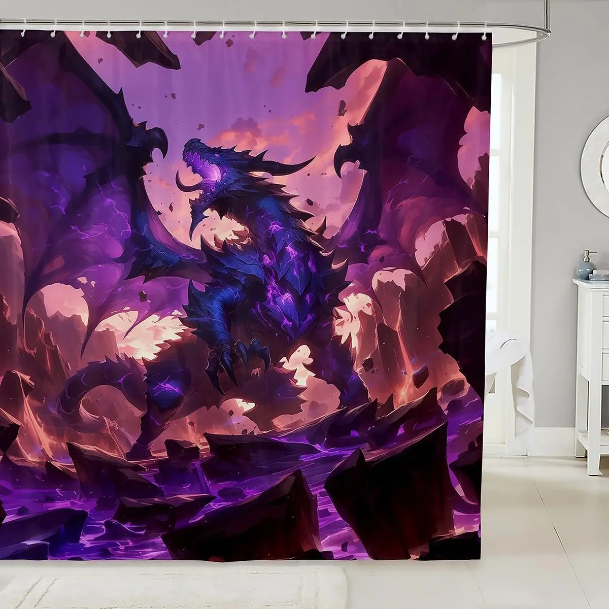 Highly Detailed Dragon Fantasy Shower Curtain Waterproof Bath Decor Mural 180x180cm Gothic Style Room Accent