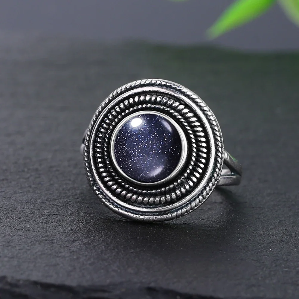 925 Sterling Silver Ring Natural Stone Oval 8MM Amethyst Labradorite Moonstone Retro Engagement Wedding Party Gift For Women