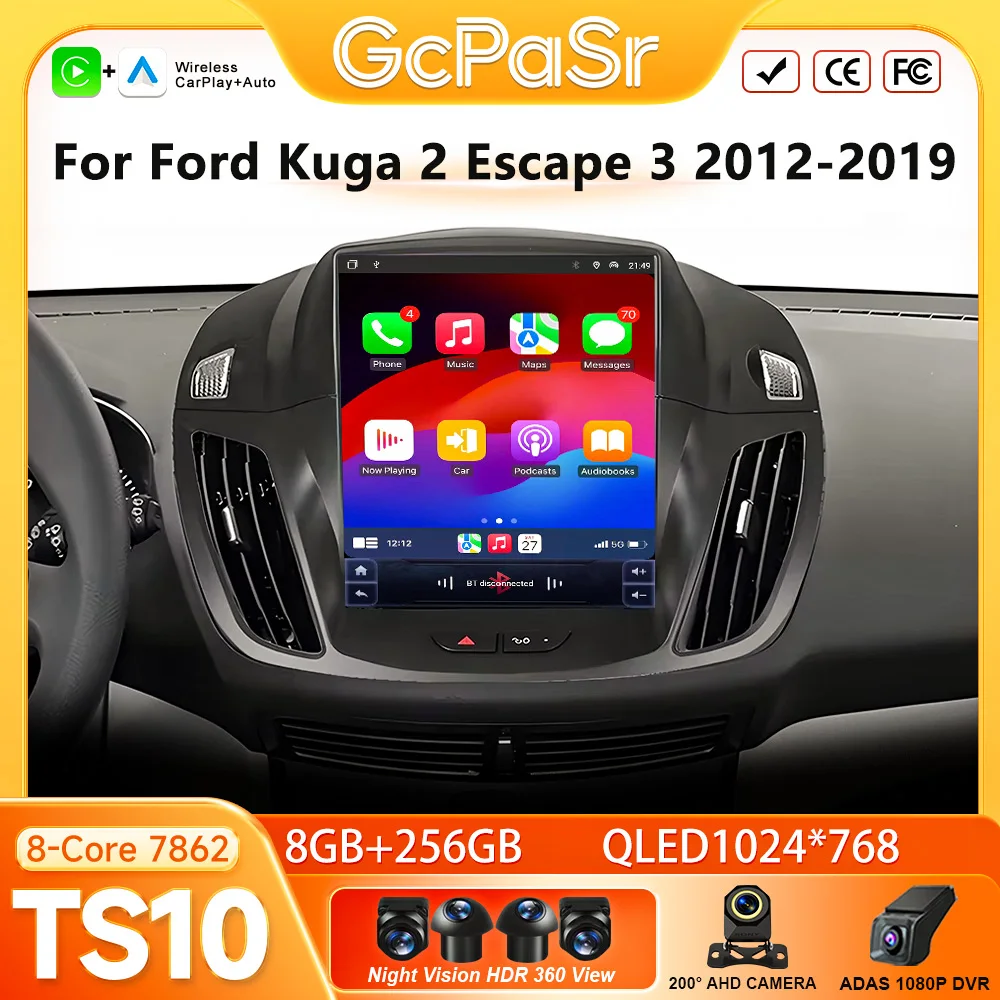 For Ford Kuga 2 Escape 3 2012-2019 Car Radio Carplay Navigation GPS Stereo Android Auto Screen Multimedia Player 5G Wifi No 2din