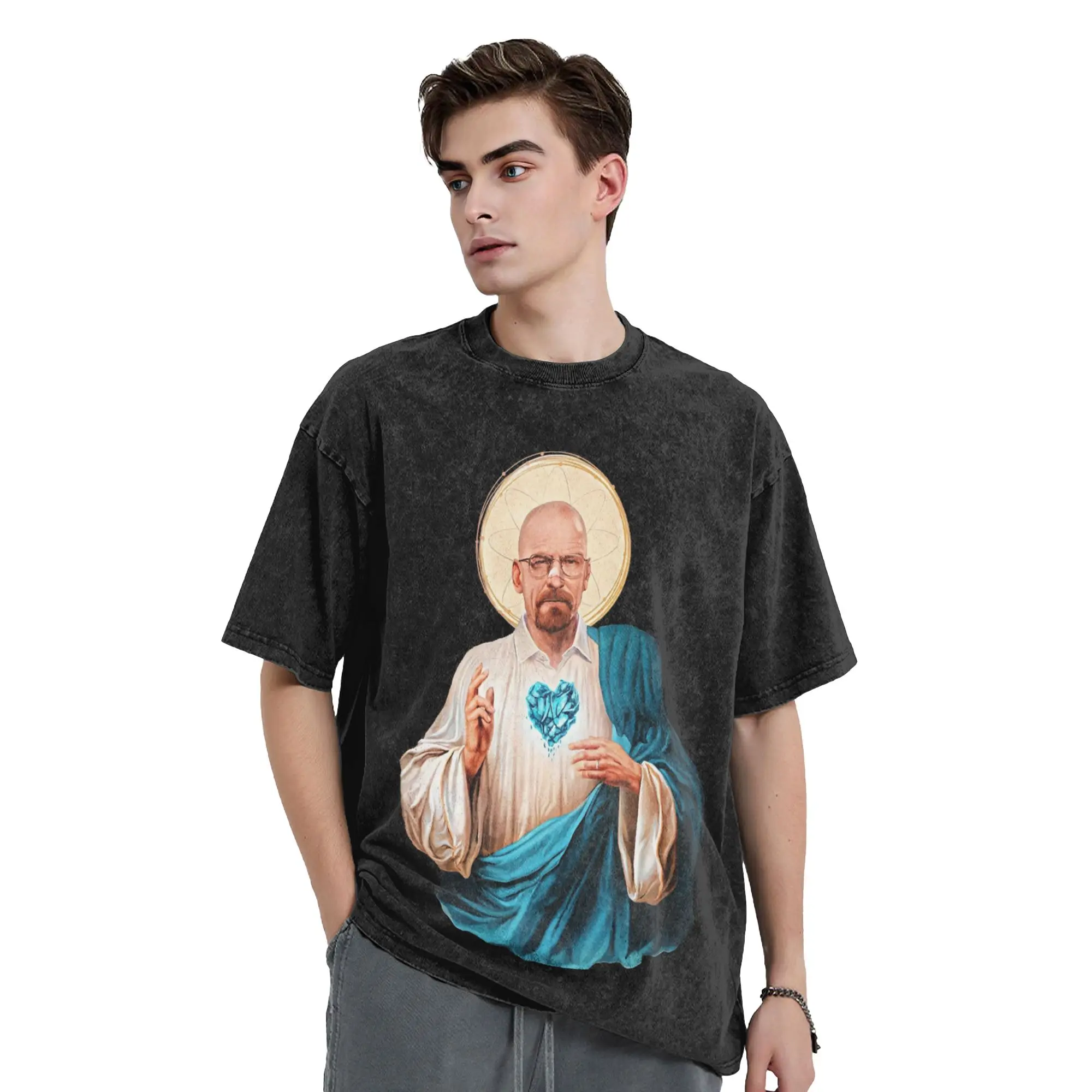 Saint Walter White Breaking Bad T Shirt Hip Hop Washed Oversize T-Shirt  Vintage for Men Women Tops Streetwear Summer Tees