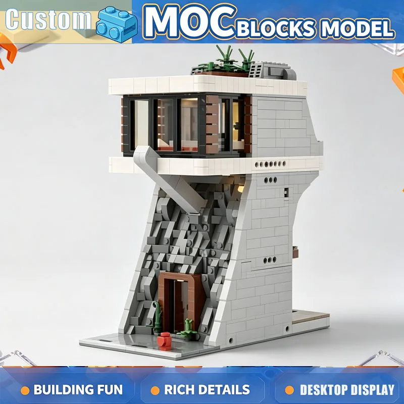 1889PCS Rocky Cliff Modular Penthouse House Building Model Building Blocks MOC Creative Assembly Educational Toys Display Gift
