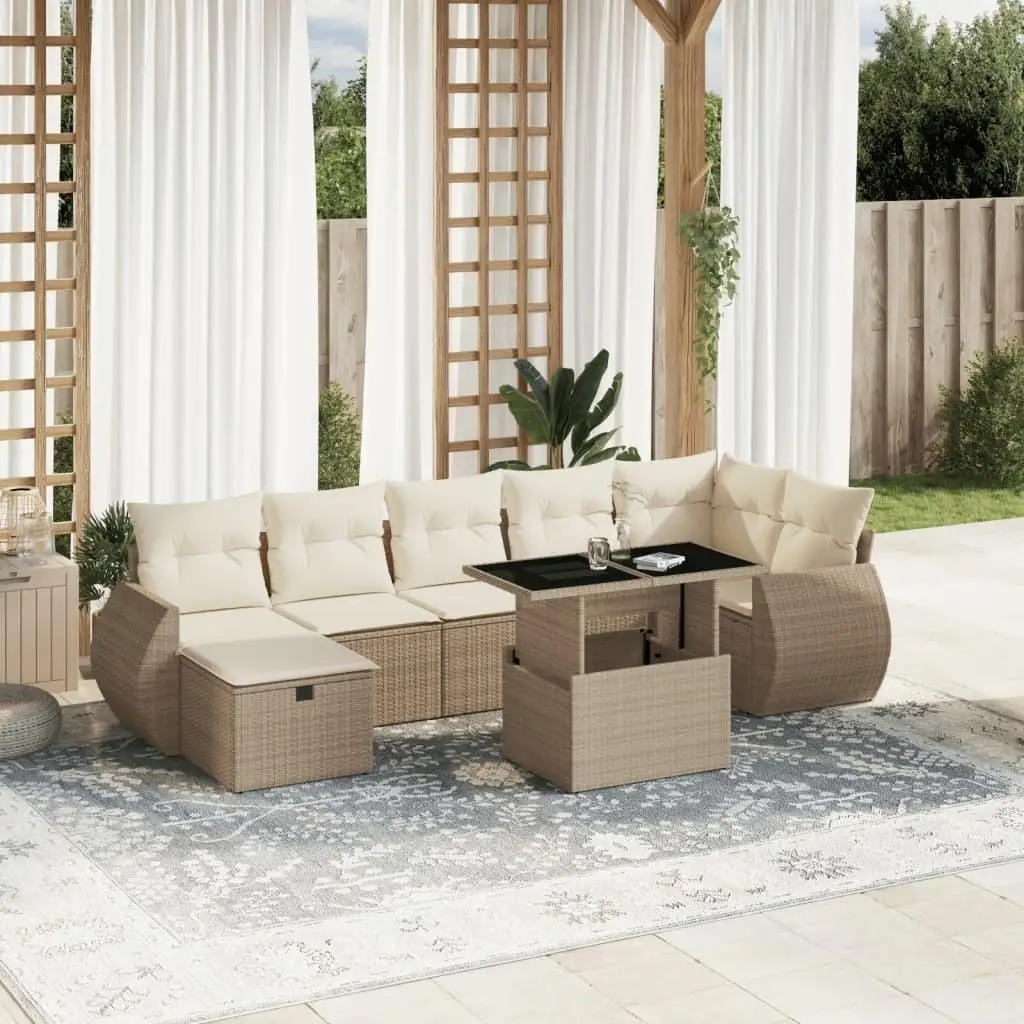 

Beige PE Rattan Garden Sofa Set with Large Adjustable Armrests for Outdoor Patio Furniture