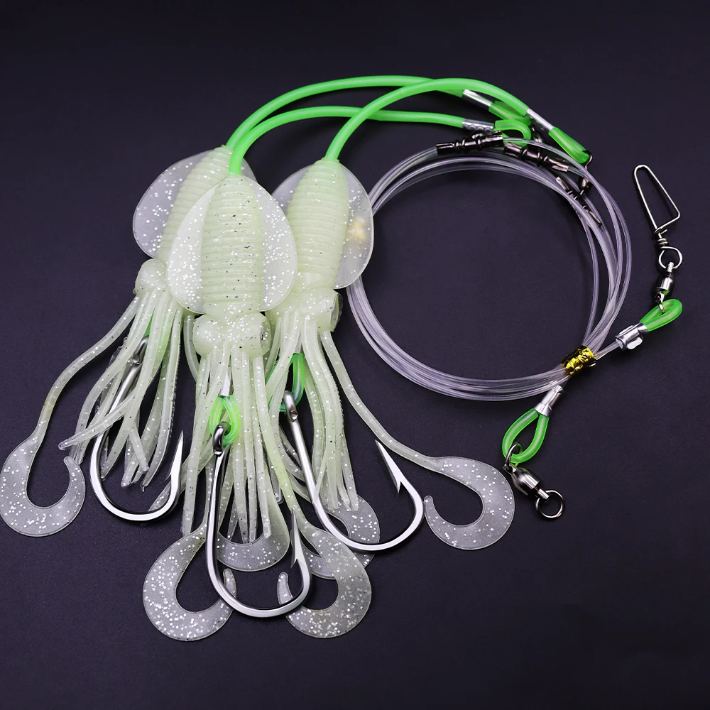 ZYZHE 1 Stück Tiefwasser-Rigs mit leuchtendem Tintenfischköder und hochfesten großen Fischhaken für Thunfisch, Marlin, Schwertfisch, Hoch- und Tiefwasser-Rigs – Detail 12