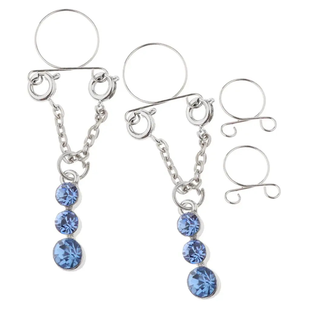 1 Pair Women Crystal Rhinestone Dangle Stainless Steel   Rings