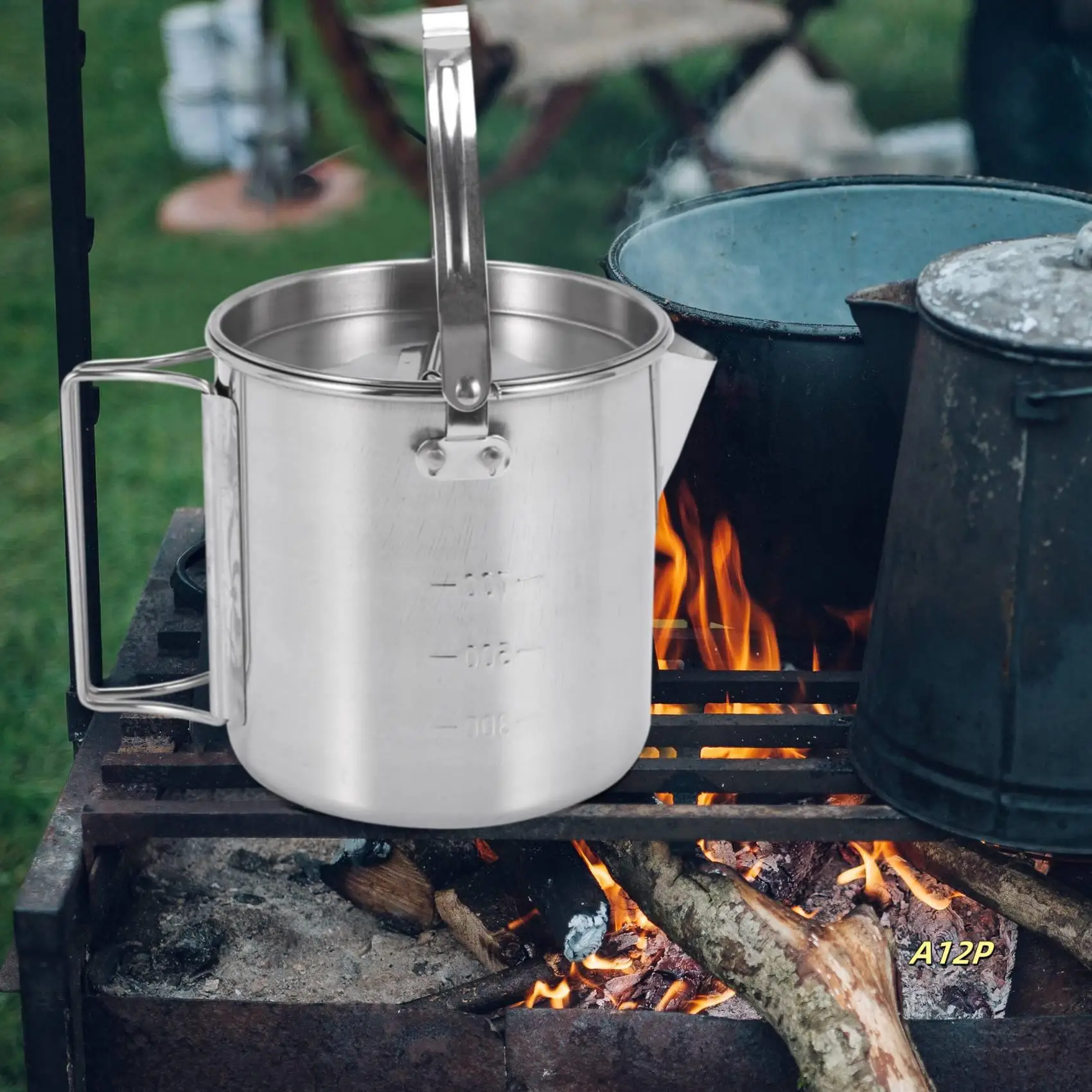 

Outdoor Camping Kettle Stainless Steel Cooking Kettle 1.2L Lightweight Compact Camping Pot For Hiking Backpacking Picnic