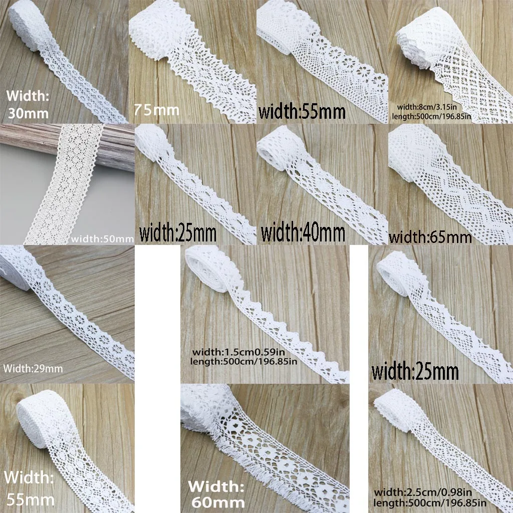 (5Meter/roll) White Cotton Embroidered Lace Net Ribbons Fabric Trim  Decorate DIY Sewing Handmade Craft Materials Ribbons