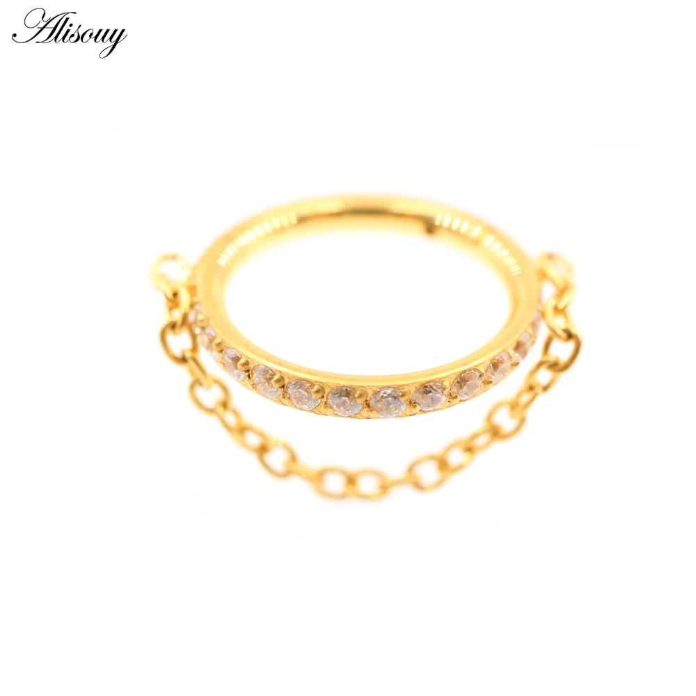 Alisouy mignon 1 pièce Zircon CZ chaîne pendentif titane nez anneau Daith oreille captive Tragus Cartilage boucles d'oreilles Piercing bijoux de corps