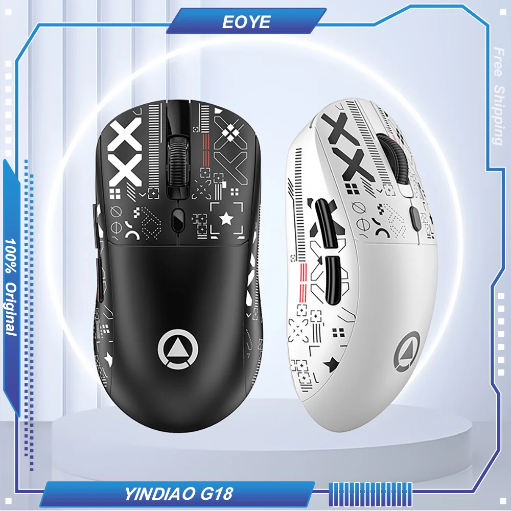 YINDIAO G18 Gaming Mouse Wireless 3-Mode Bluetooth5.0/2.4G/Type-c Wired Lightweight PAW3212 RGB 400mAh Ergonomics with Stickers