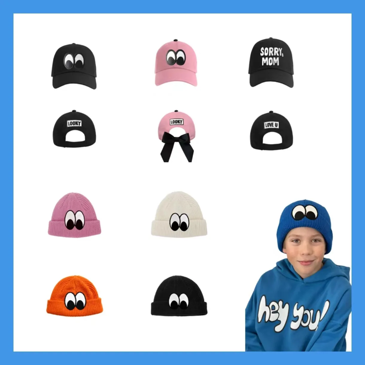 Chapeau de dessin animé pour enfants, crème solaire, élastique, décontracté, yeux, bébé, casquette de baseball, garçons, filles, automne, hiver,