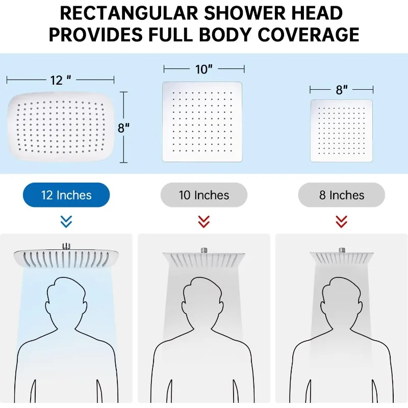 All Metal 12 Inch Shower Head with Massage Mode Handheld, Rain Shower Head with Handheld Spray Combo, 3-Way Diverter