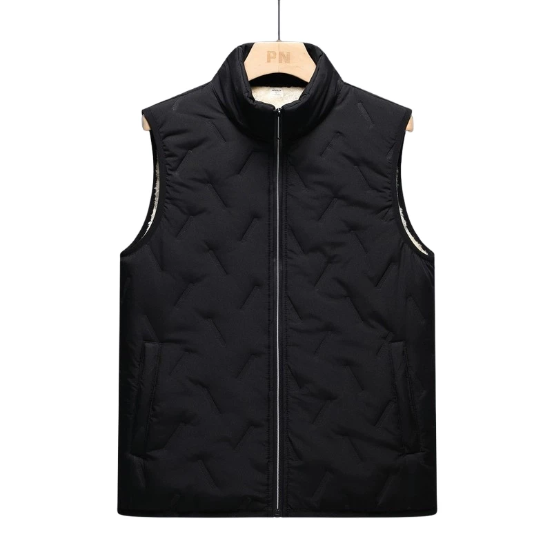 

Men's Fleece-Lined Vest Outdoor Windproof Waistcoat Autumn Winter Thickened Warm Vest Stand Collar Sheepskin Sleeveless Jacket