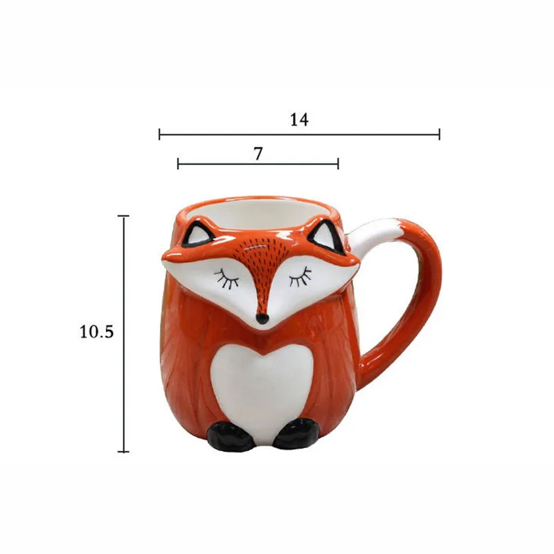 330ml Ceramic Fox Coffee with Lid Cartoon Animal Decoration Couple Drinking Cup Simple Breakfast Mug Afternoon Camellia Tea Cup