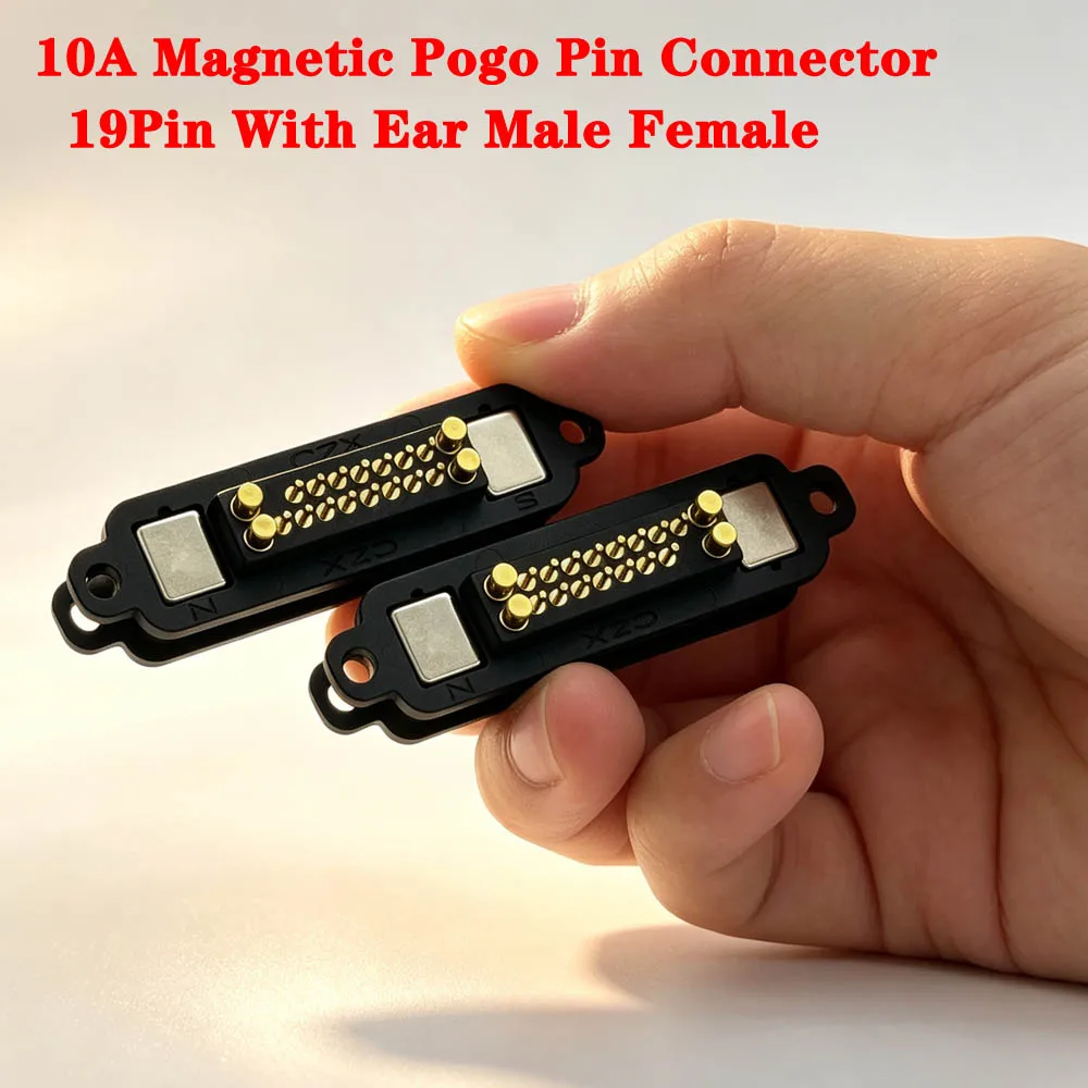 1Sets 10A 19Pin With Ear DC Magnetic Spring-Loaded Pogo Pin Connectors Male Female Spring Loaded DC Power Socket Electronics