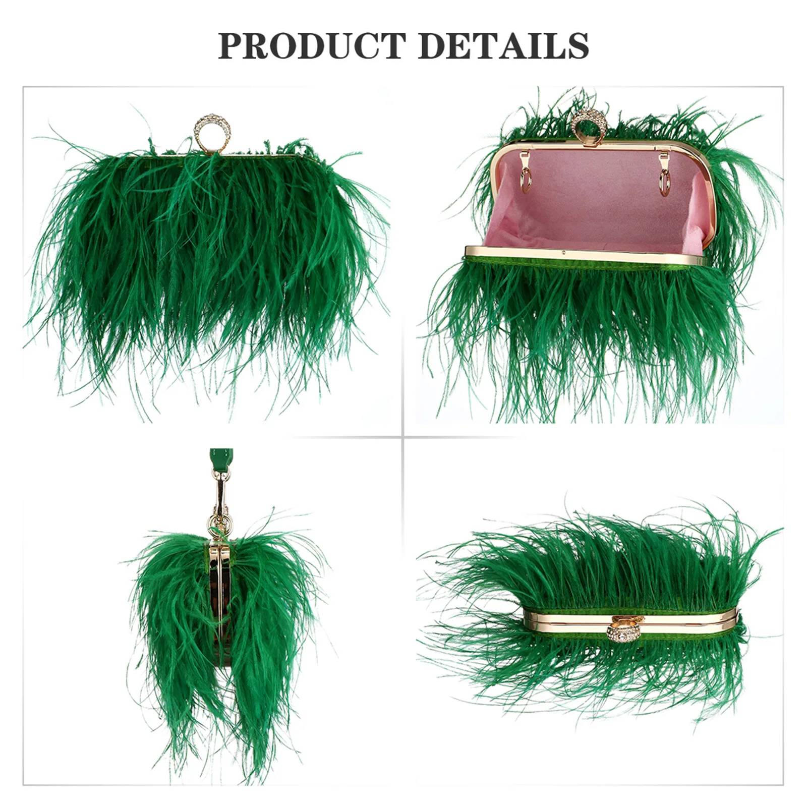 Luxury Ostrich Feather Evening Bags For Women 2023 Chain Shoulder Crossbody Bag Tassel Party Clutch Purse Green Wedding Handbags