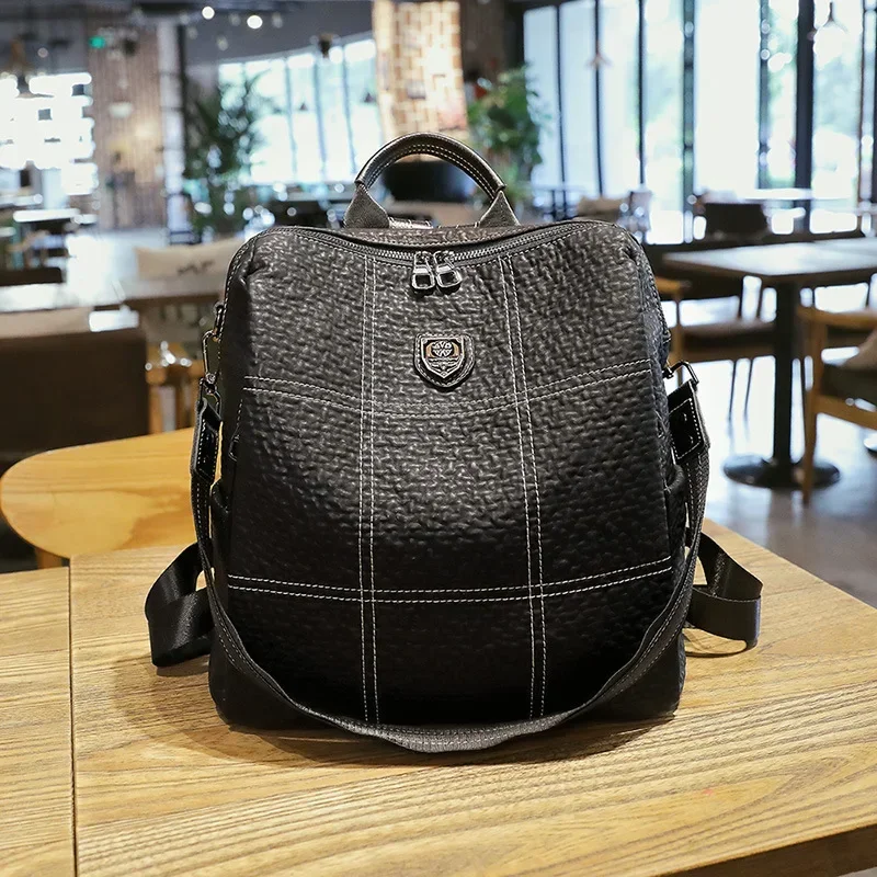 Genuine leather shoulder bag for women 2024 new versatile and fashionable women's bag casual large capacity anti-theft backpack