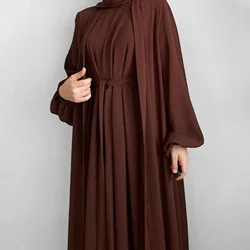 Nuovo Abaya Set tessuto stropicciato aperto Abaya + abito lungo interno abbigliamento islamico abiti donna musulmana Set caftano turco Ramadan Eid