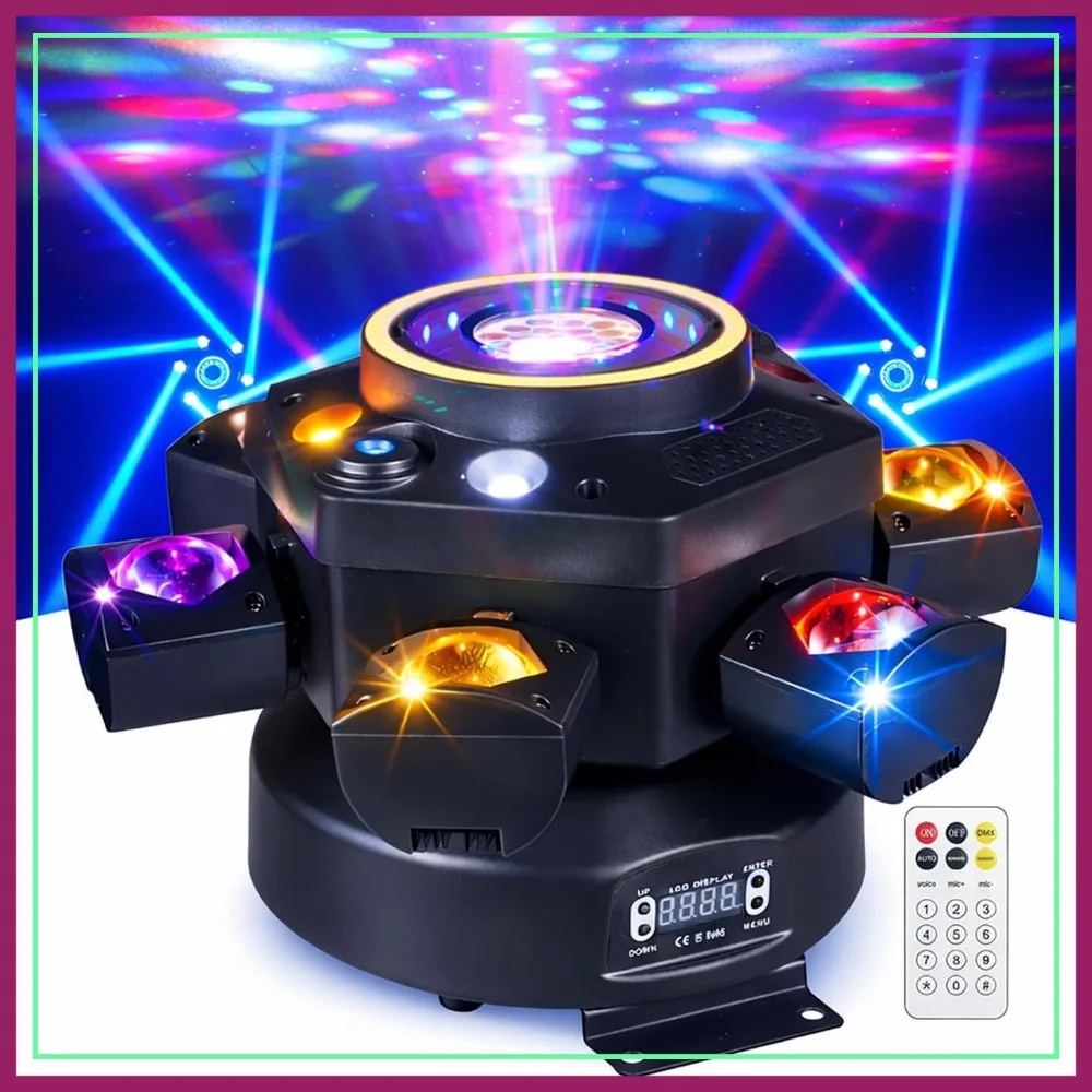 

6-Arm 120W RGBW Beam & Wash Moving Head DJ Light with Halo Ring, Strobe, Starry Sky, DMX512 for Stage