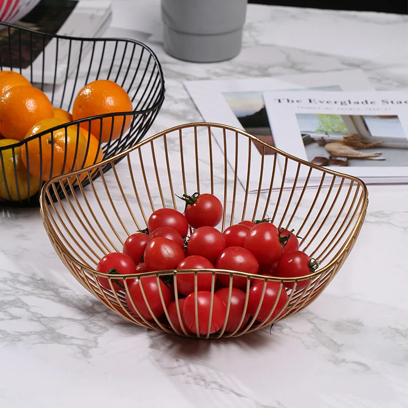 European Fruit Bowl Washing Fruit Hollow Drain Basket Iron Fruit Basket Fruit Plate Snack Storage Basket Household Living Room