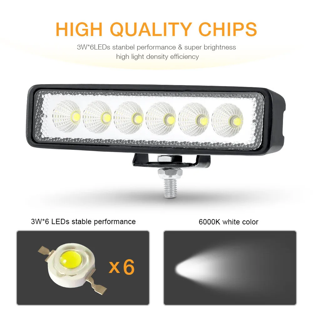 

Car LED Work Light Light Bar Spot Flood Worklight 12V 18W for Bright White Lighting for Truck Tractor Offroad Vehicle