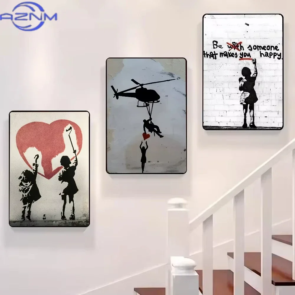 B-Banksy Graffiti Artwork Painting Poster HD canvas painting home living room bedroom bar aesthetic decoration